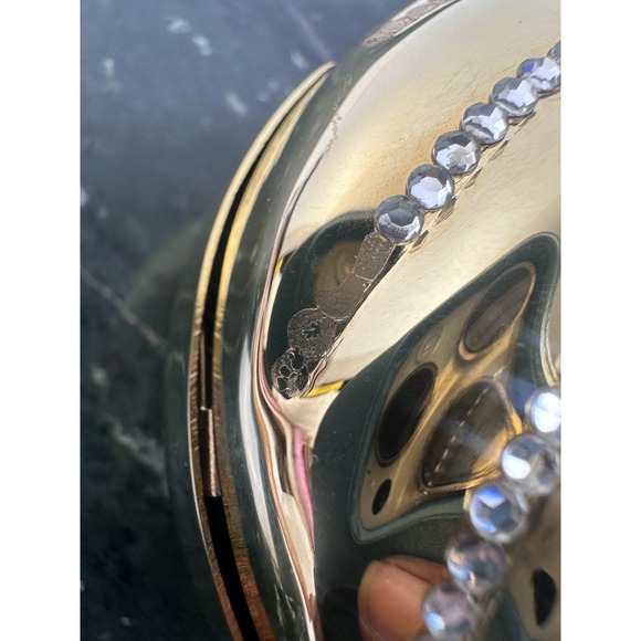 Vintage Le-Ann Gold Metal Clamshell Evening Bag Clutch with Chain Strap - Picture 7 of 16